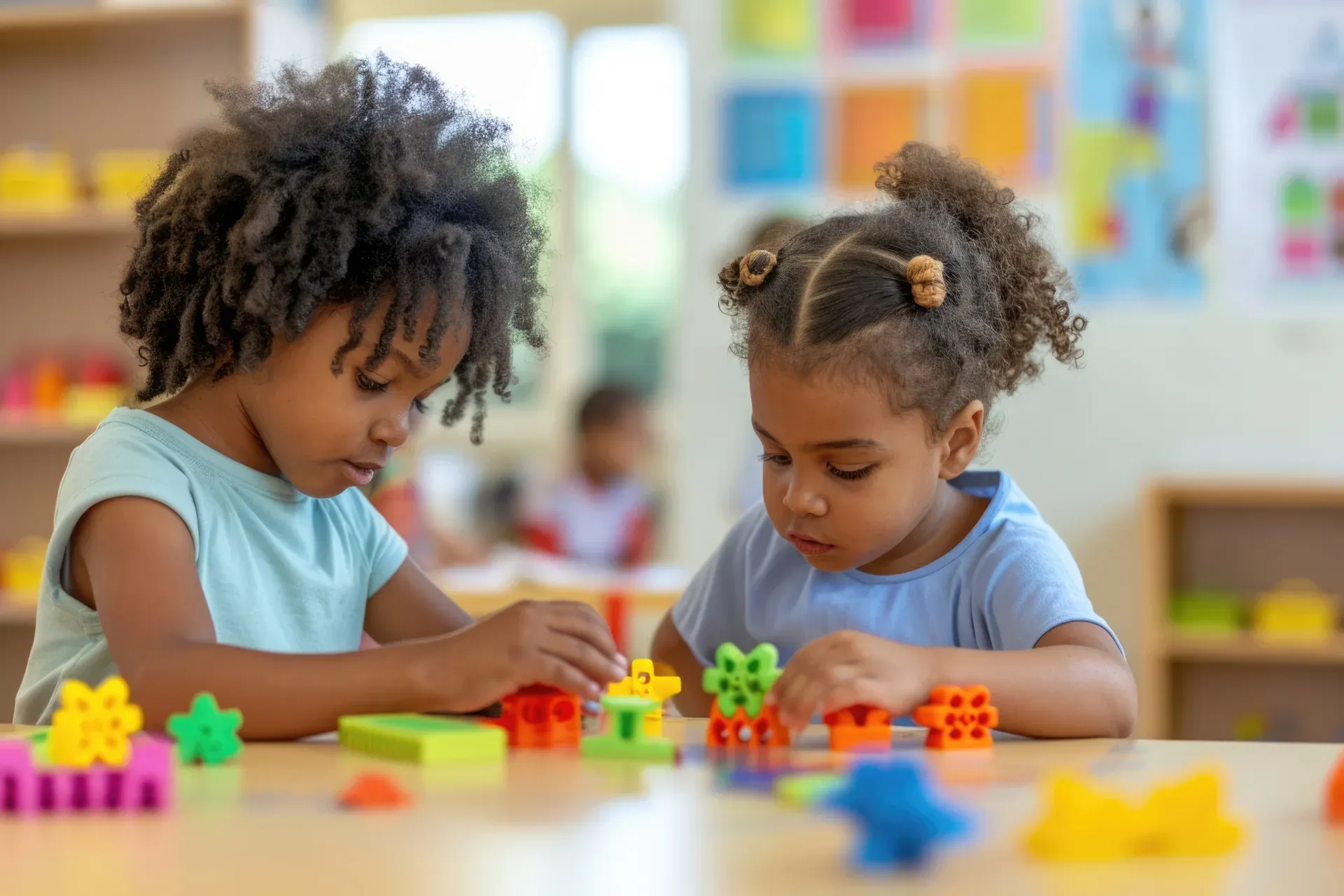 Children learning together in a bright classroom